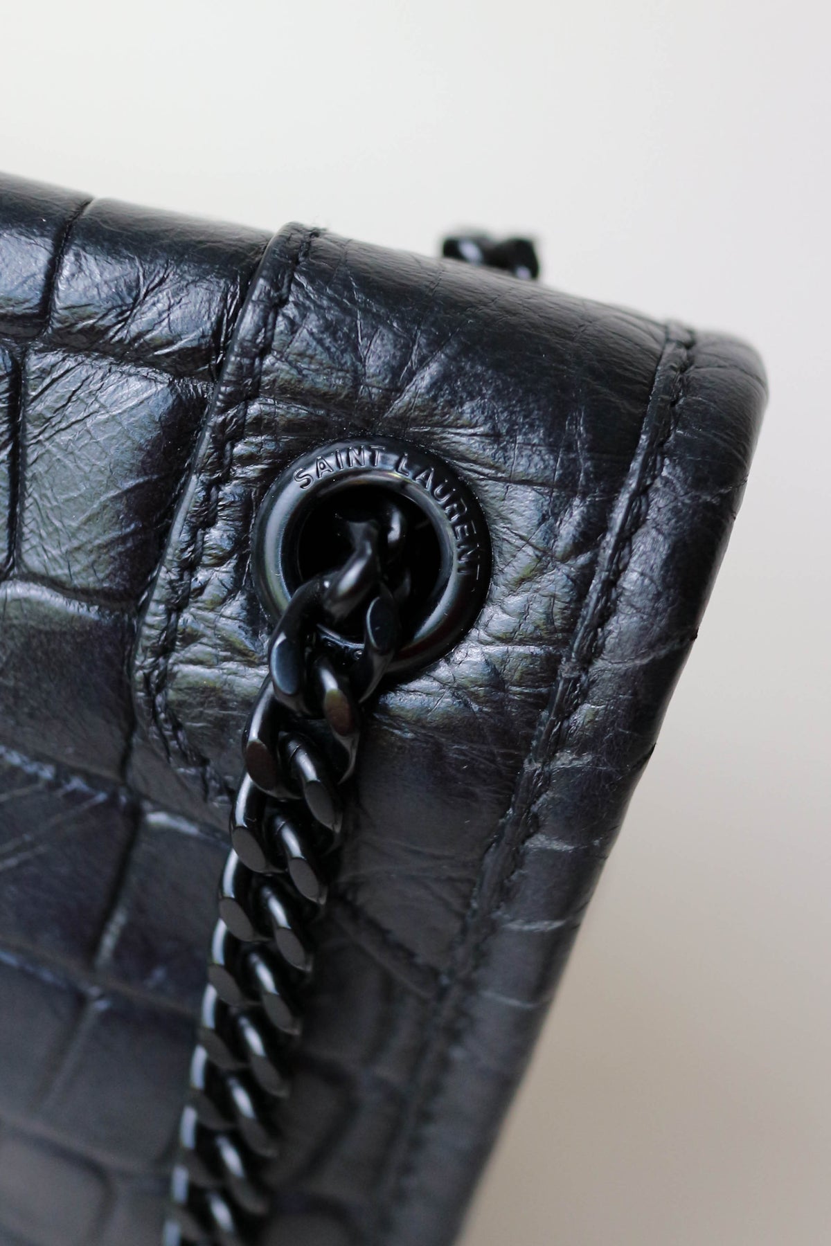 Saint Laurent Niki Croco Shoulder Bag Small Black