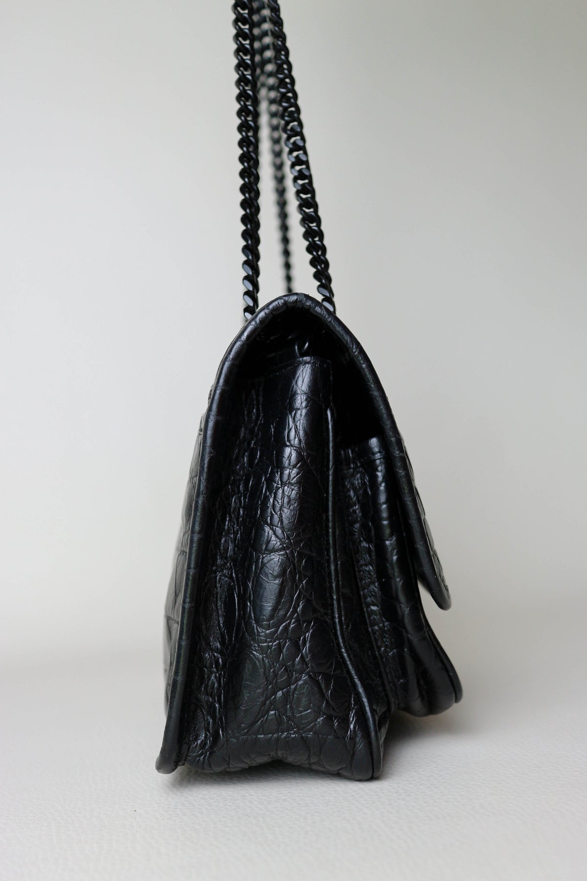 Saint Laurent Niki Croco Shoulder Bag Small Black