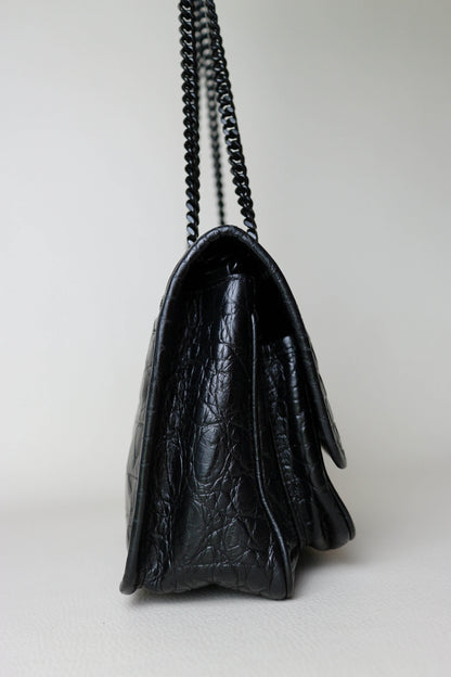 Saint Laurent Niki Croco Shoulder Bag Small Black