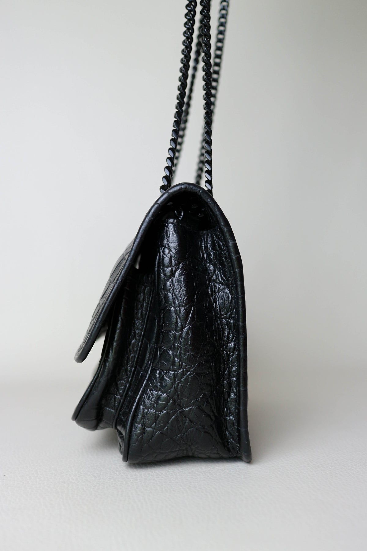 Saint Laurent Niki Croco Shoulder Bag Small Black