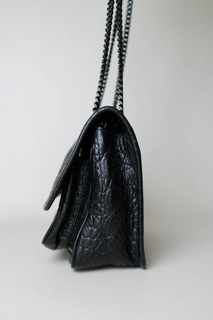 Saint Laurent Niki Croco Shoulder Bag Small Black