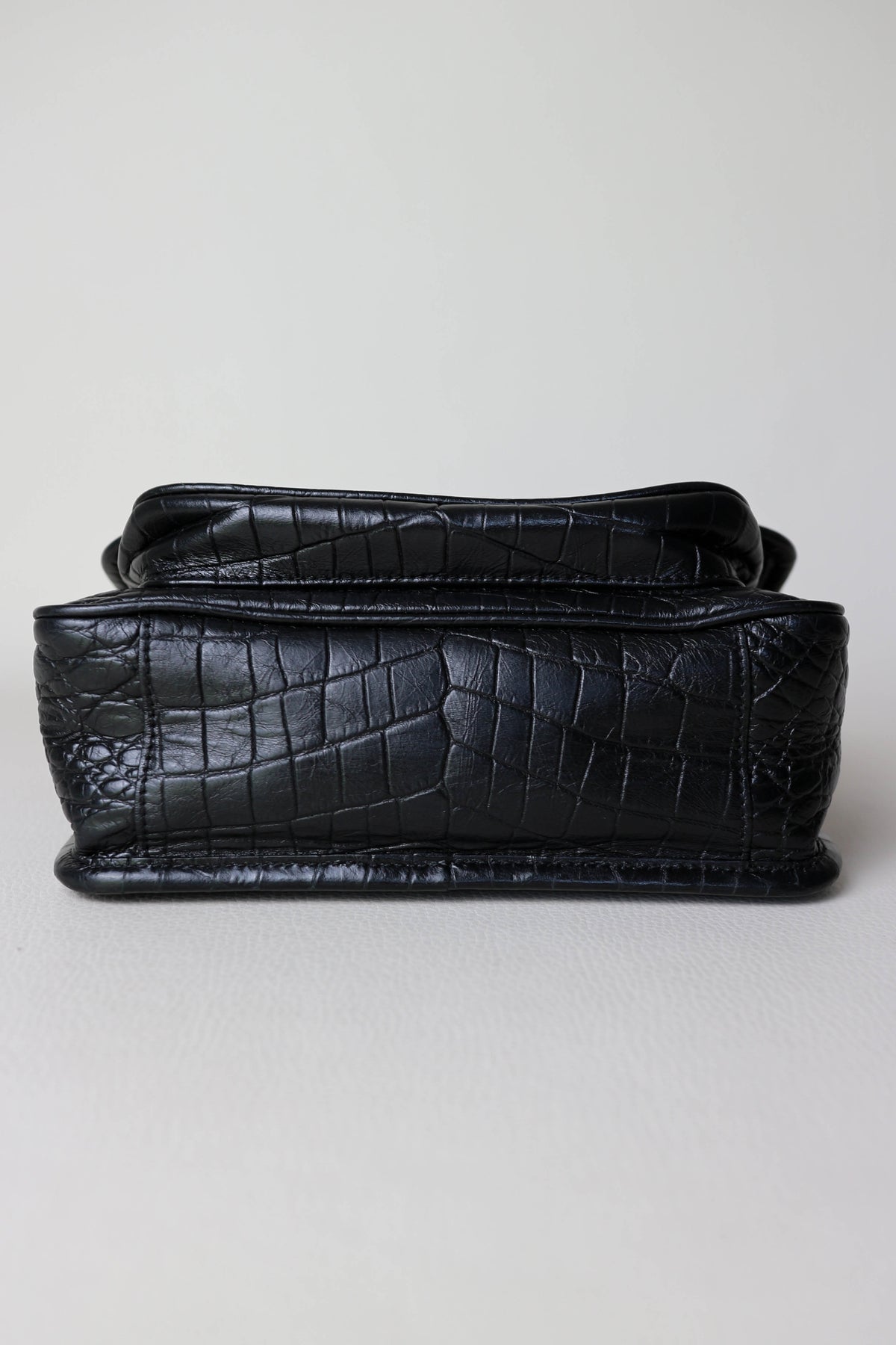 Saint Laurent Niki Croco Shoulder Bag Small Black
