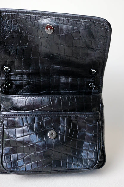 Saint Laurent Niki Croco Shoulder Bag Small Black