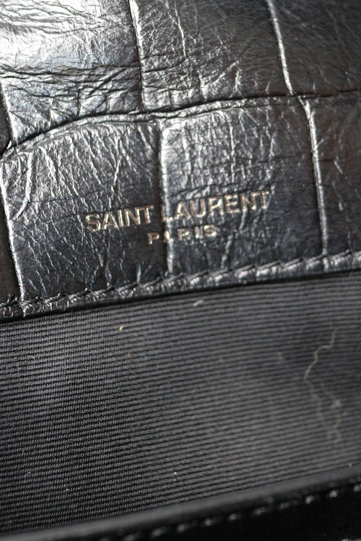 Saint Laurent Niki Croco Shoulder Bag Small Black