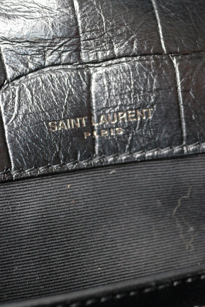 Saint Laurent Niki Croco Shoulder Bag Small Black