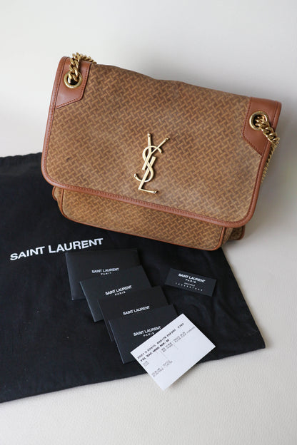 Saint Laurent Niki Suede Shoulder Bag Medium Brown