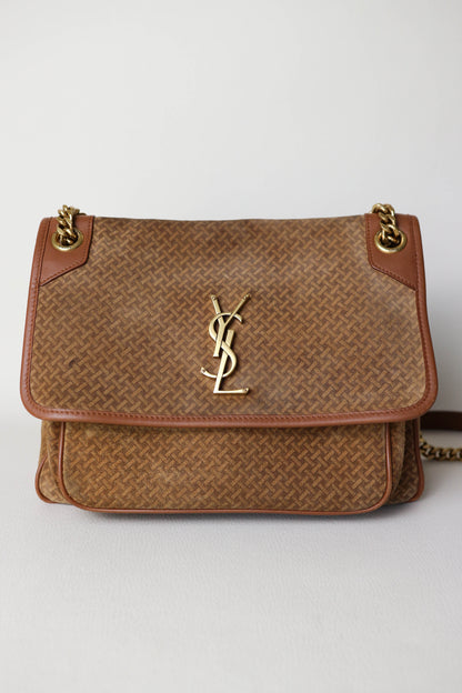 Saint Laurent Niki Suede Shoulder Bag Medium Brown