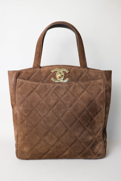CHANEL Vintage CC Suede Handbag Brown