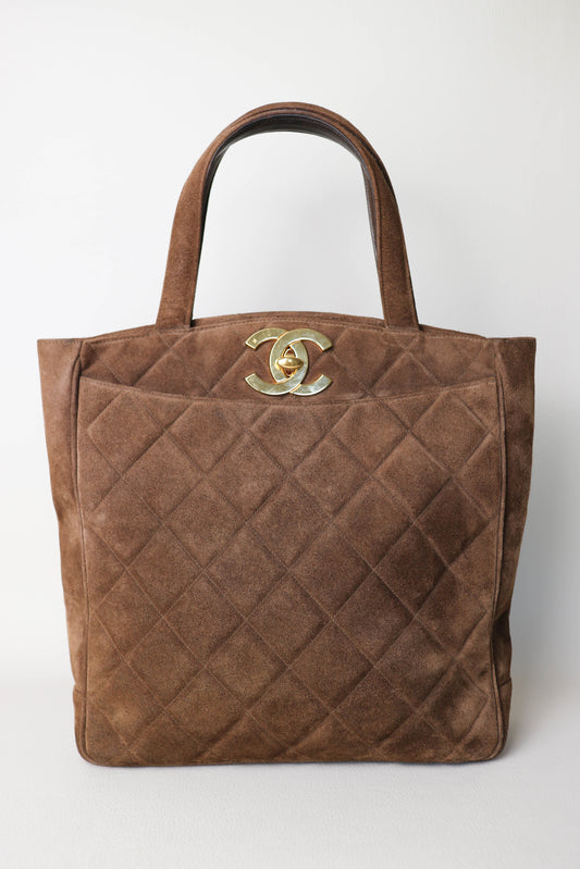 CHANEL Vintage CC Suede Handbag Brown