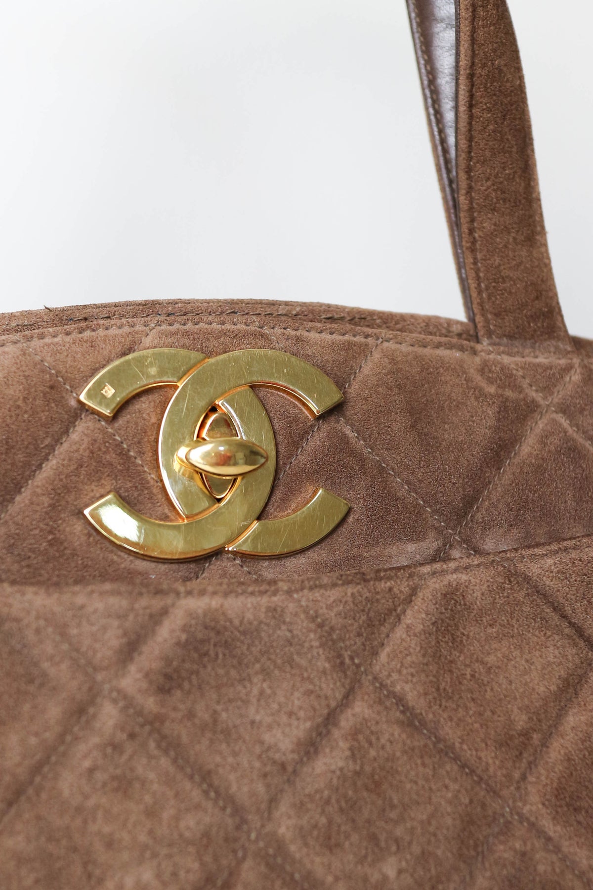 CHANEL Vintage CC Suede Handbag Brown