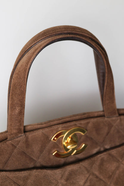 CHANEL Vintage CC Suede Handbag Brown