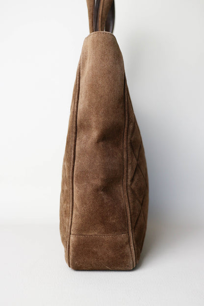CHANEL Vintage CC Suede Handbag Brown