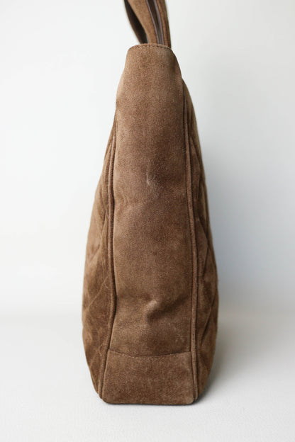 CHANEL Vintage CC Suede Handbag Brown