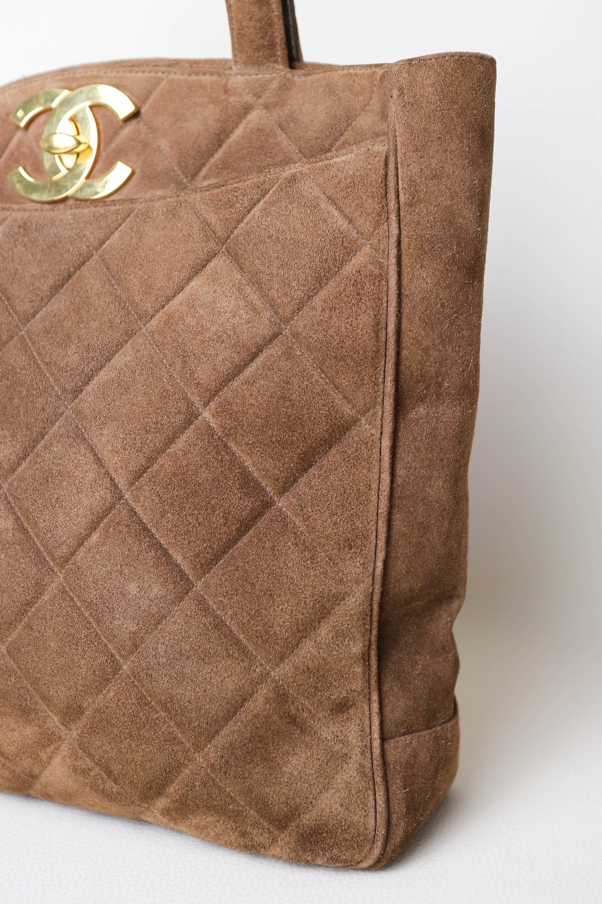 CHANEL Vintage CC Suede Handbag Brown