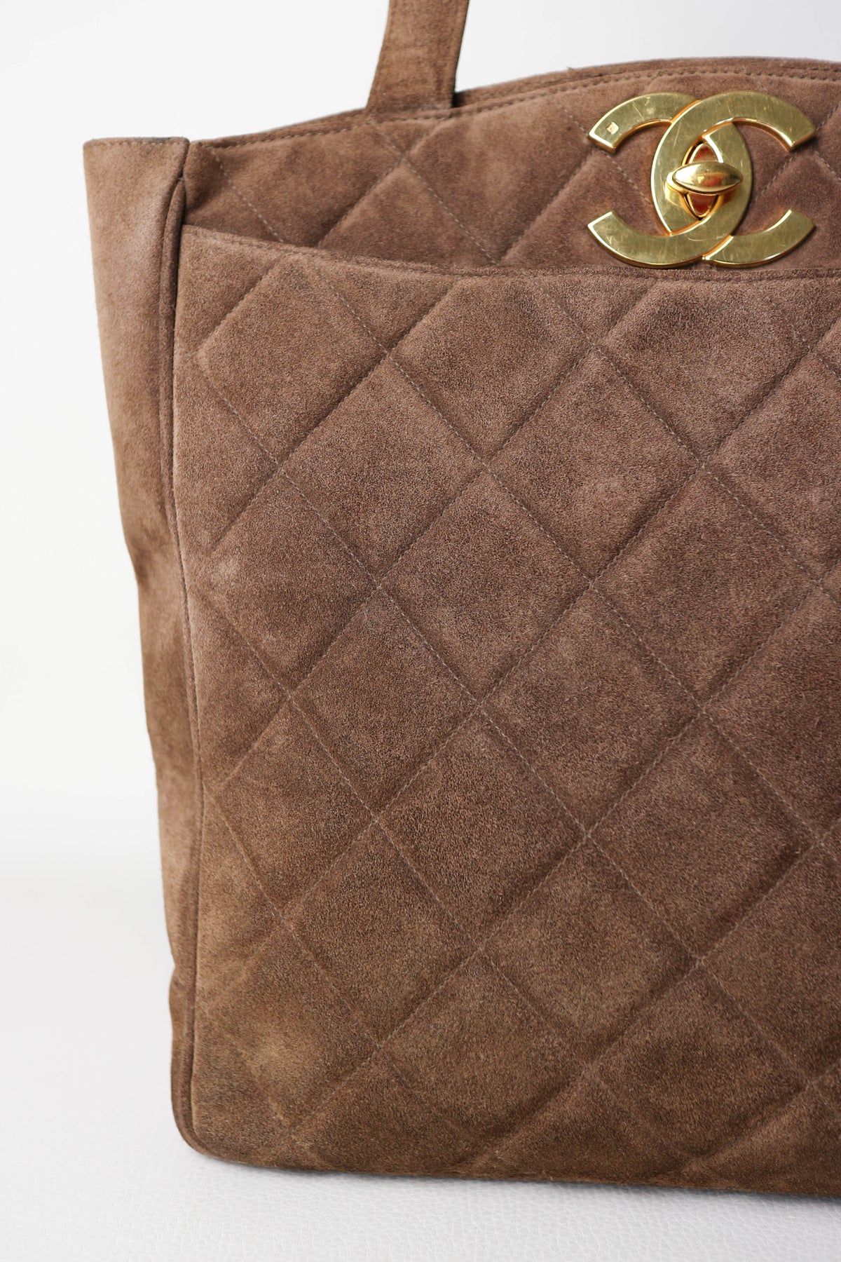 CHANEL Vintage CC Suede Handbag Brown