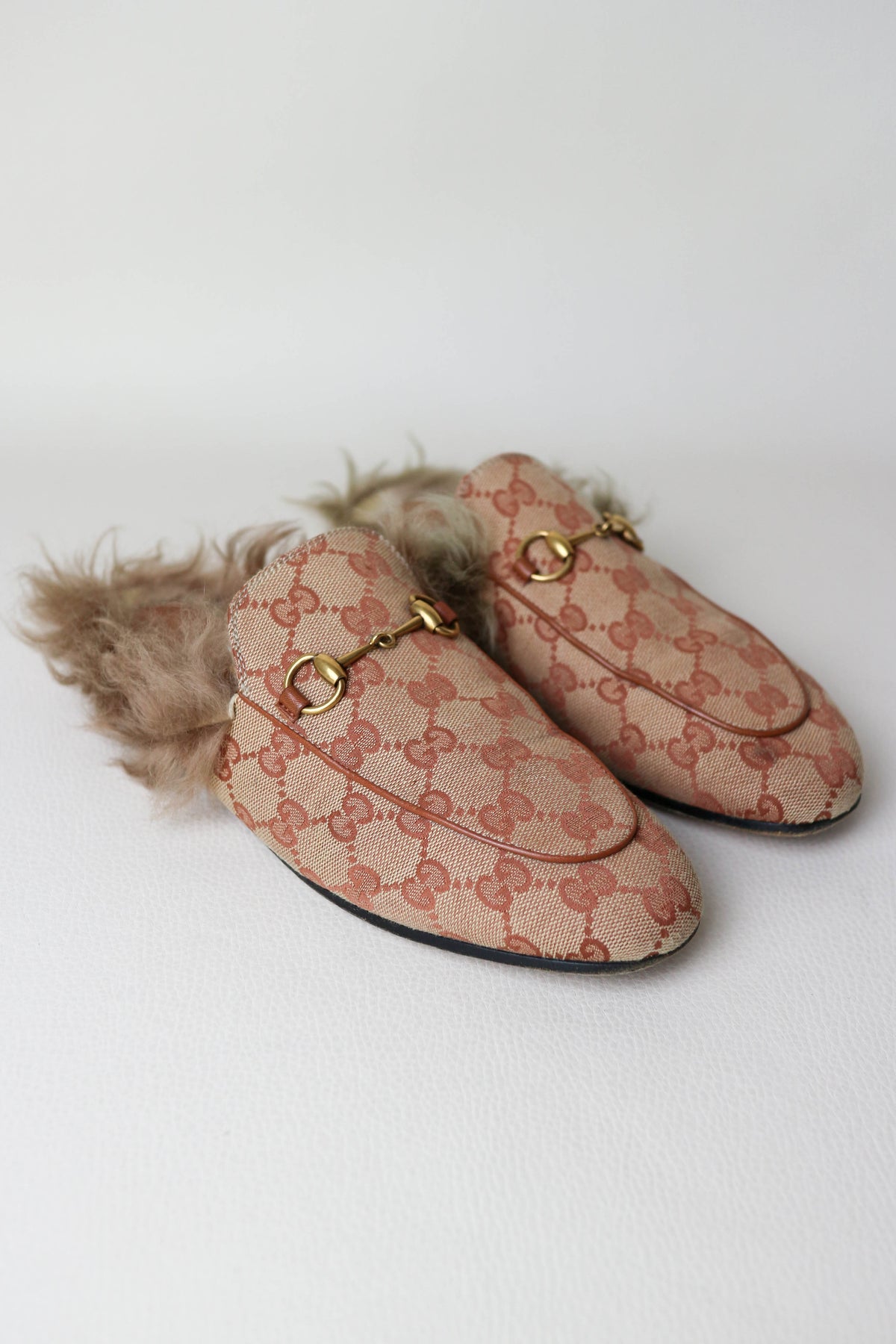 Gucci Princetown Monogram Fur Loafers Brown