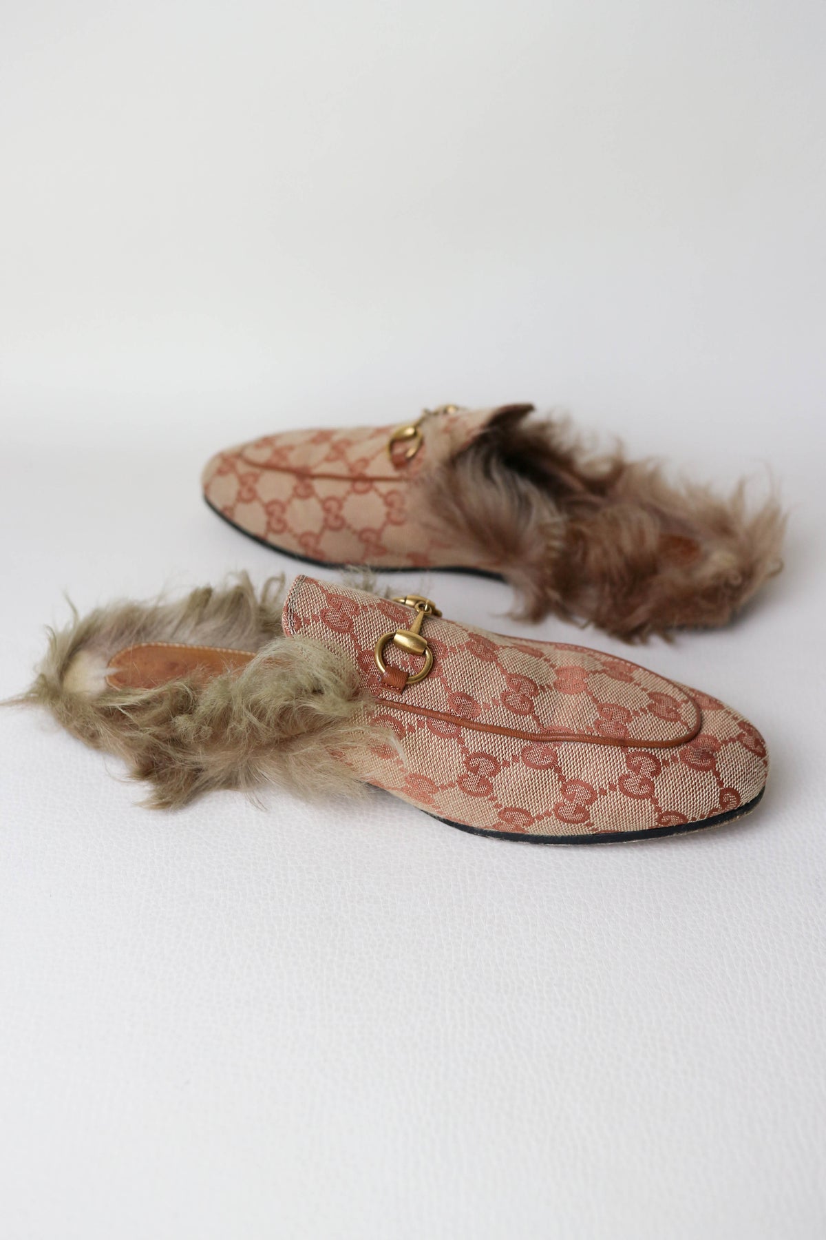 Gucci Princetown Monogram Fur Loafers Brown