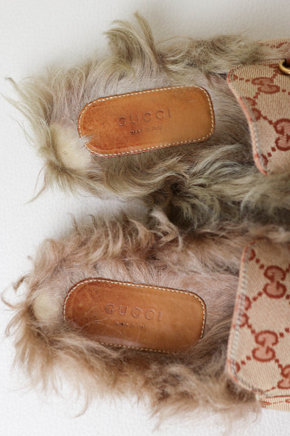 Gucci Princetown Monogram Fur Loafers Brown