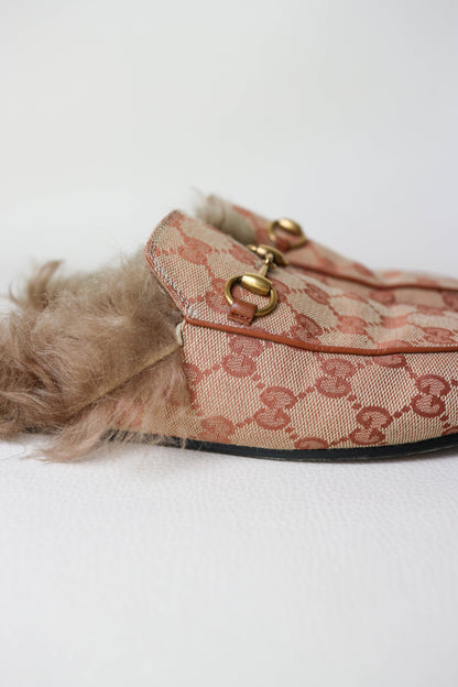 Gucci Princetown Monogram Fur Loafers Brown