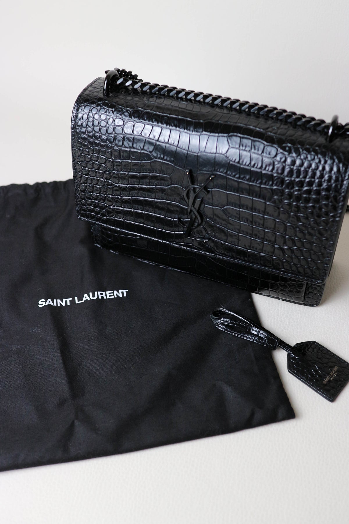 Saint Laurent Sunset Croco Shoulder Bag Medium