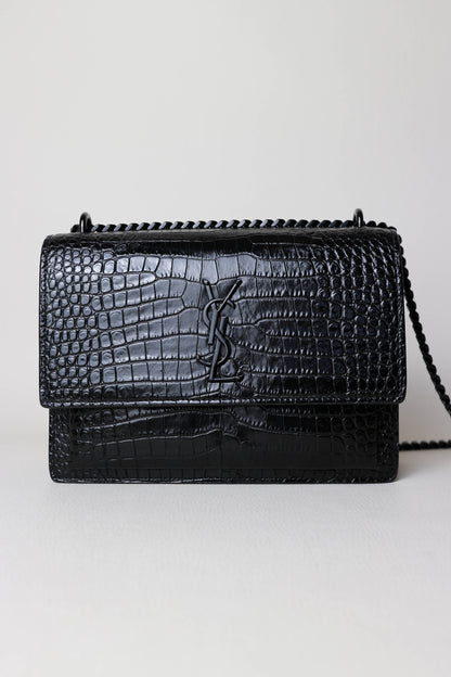 Saint Laurent Sunset Croco Shoulder Bag Medium