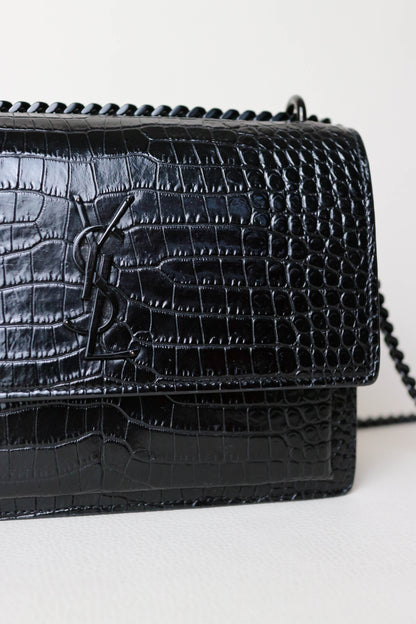 Saint Laurent Sunset Croco Shoulder Bag Medium