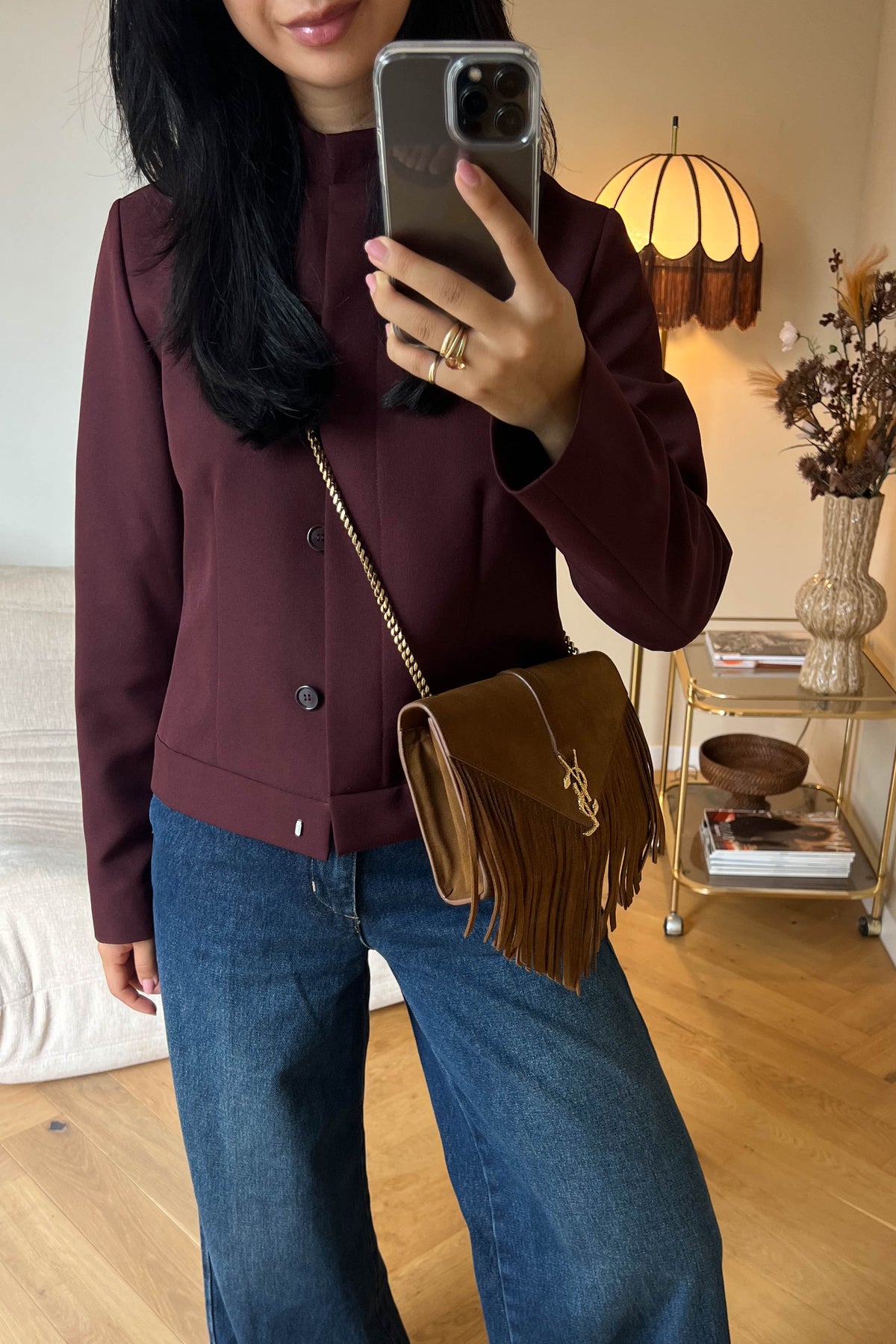 Saint Laurent Monogram Fringe Bag Suede Brown