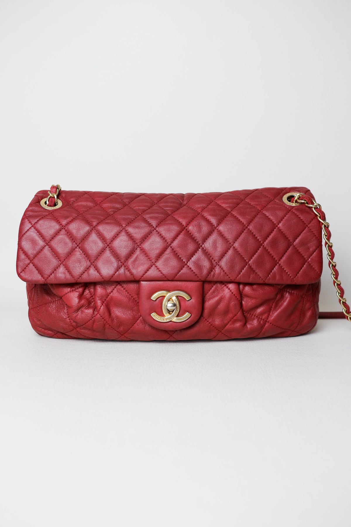 CHANEL Coco Pleats Jumbo Single Flap Bag Red