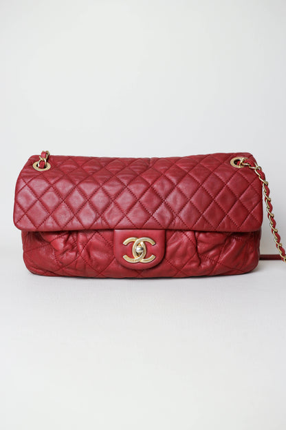 CHANEL Coco Pleats Jumbo Single Flap Bag Red