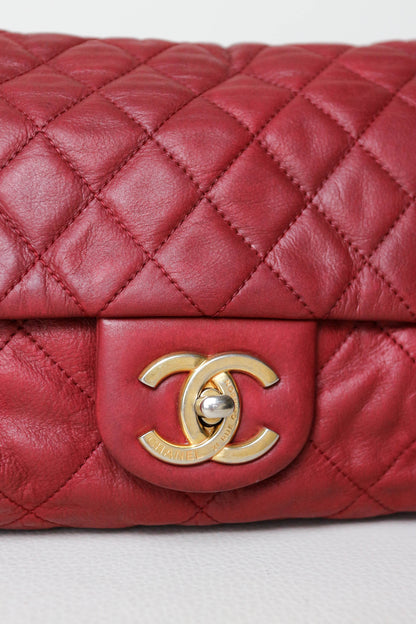 CHANEL Coco Pleats Jumbo Single Flap Bag Red