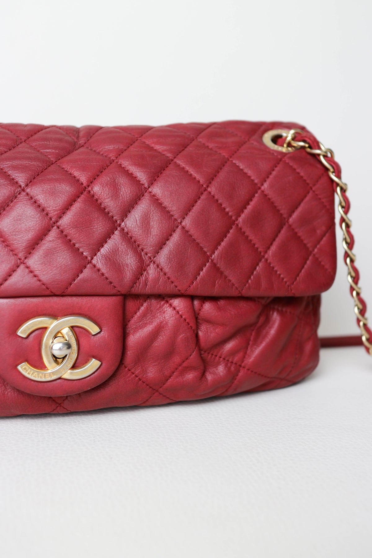 CHANEL Coco Pleats Jumbo Single Flap Bag Red