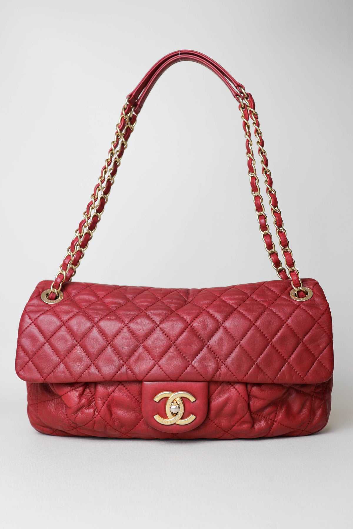CHANEL Coco Pleats Jumbo Single Flap Bag Red