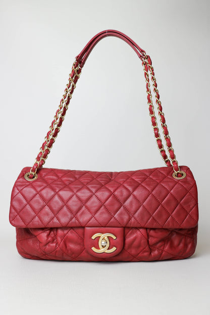 CHANEL Coco Pleats Jumbo Single Flap Bag Red