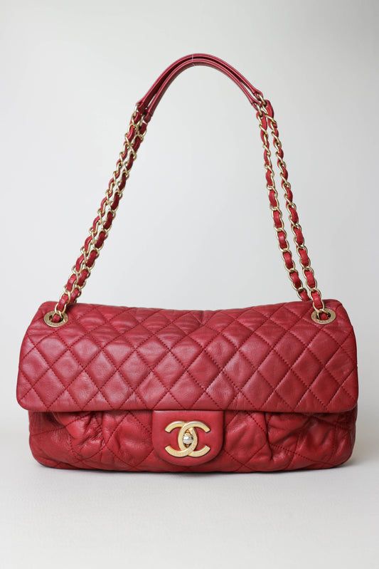 CHANEL Coco Pleats Jumbo Single Flap Bag Red