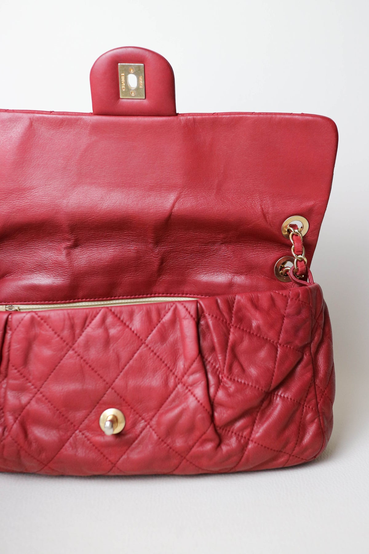 CHANEL Coco Pleats Jumbo Single Flap Bag Red