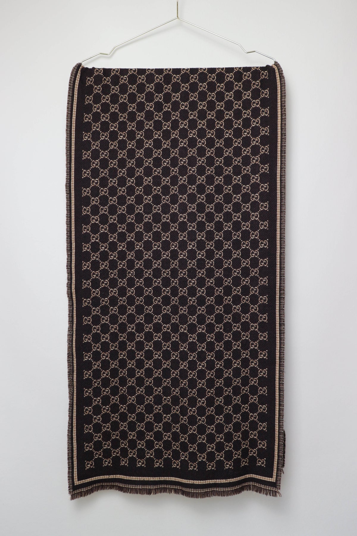 Gucci Monogram Wool Jacquard Scarf Brown