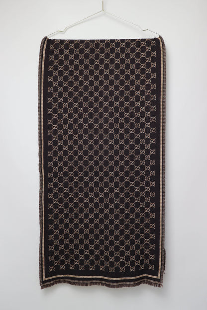 Gucci Monogram Wool Jacquard Scarf Brown