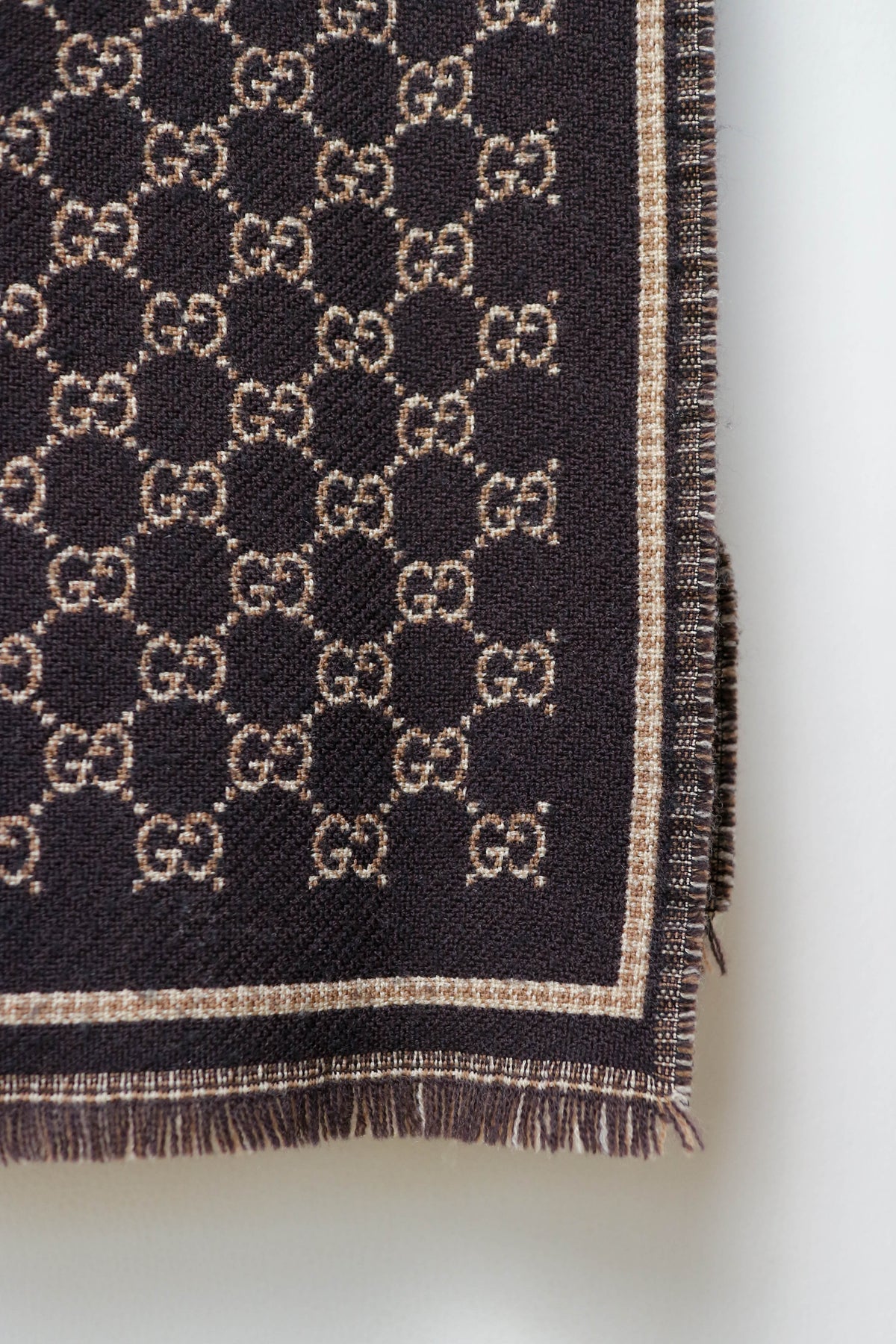 Gucci Monogram Wool Jacquard Scarf Brown