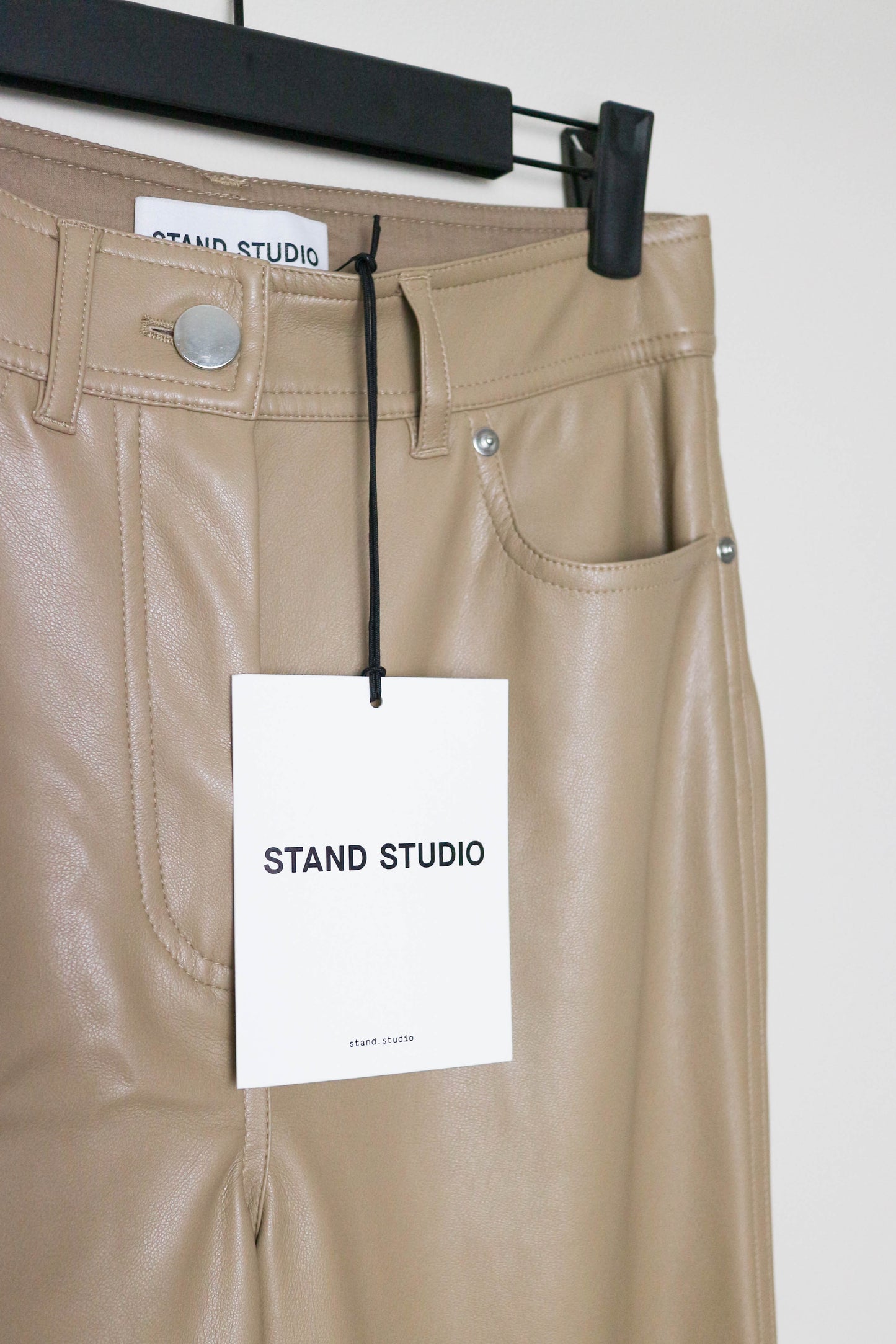 Stand Studio Faux Leather Pants Beige