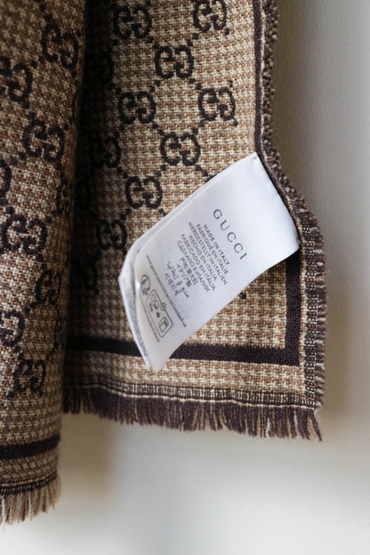 Gucci Monogram Wool Jacquard Scarf Brown