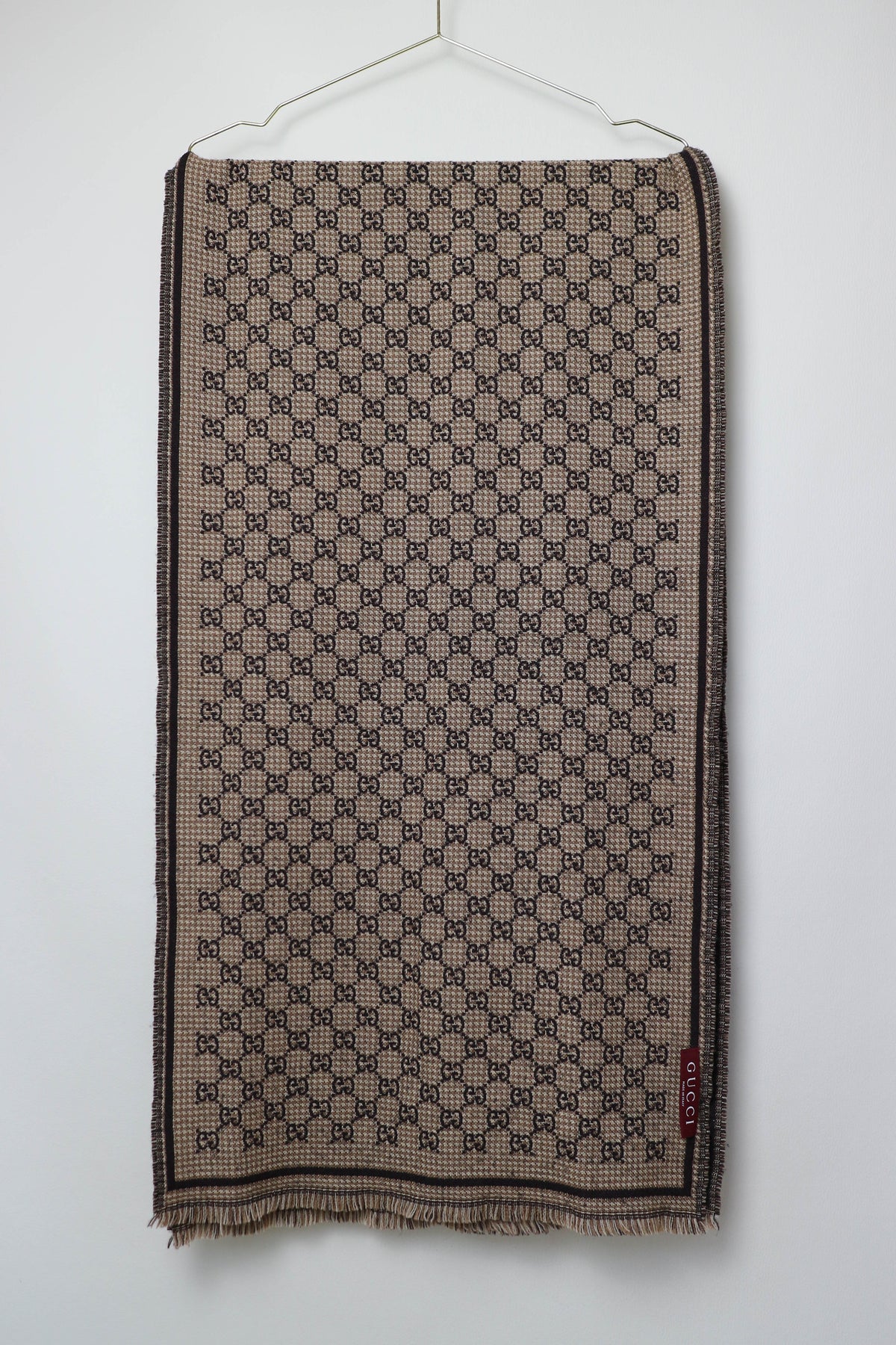 Gucci Monogram Wool Jacquard Scarf Brown
