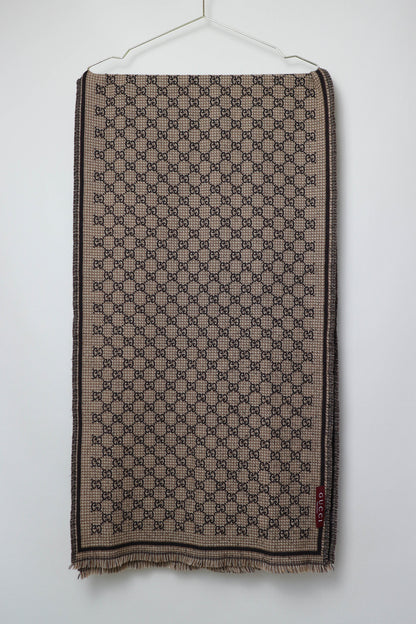 Gucci Monogram Wool Jacquard Scarf Brown
