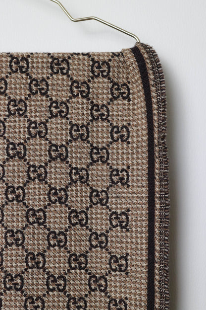 Gucci Monogram Wool Jacquard Scarf Brown