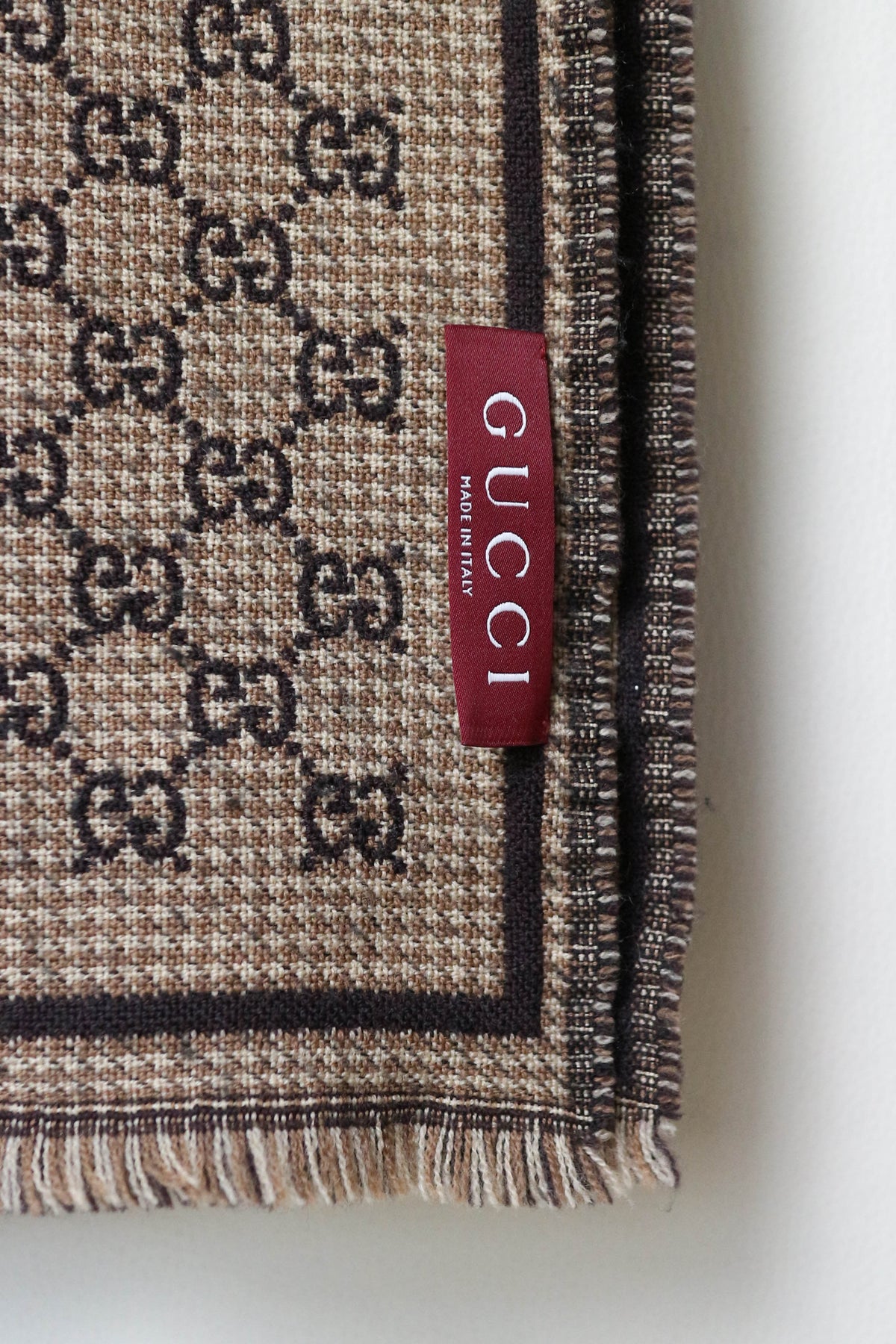 Gucci Monogram Wool Jacquard Scarf Brown