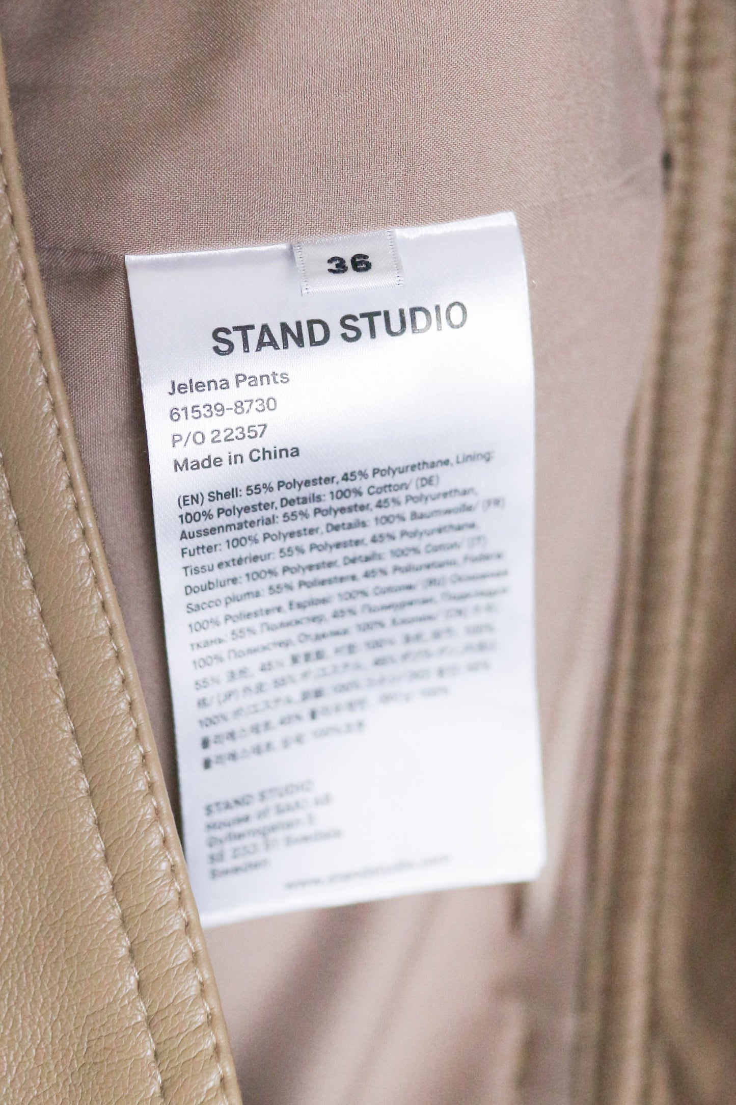 Stand Studio Faux Leather Pants Beige