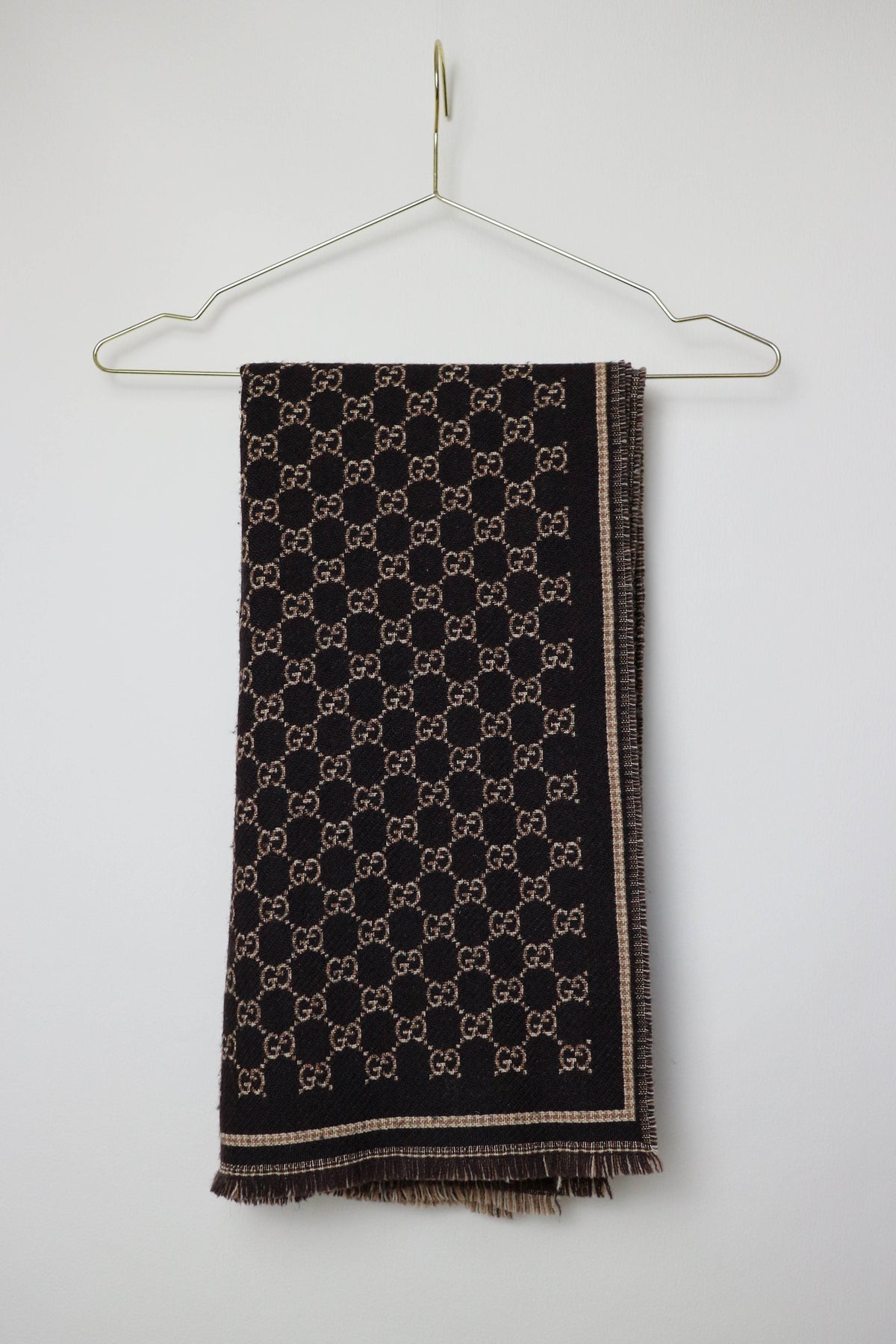 Gucci Monogram Wool Jacquard Scarf Brown