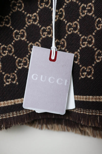 Gucci Monogram Wool Jacquard Scarf Brown