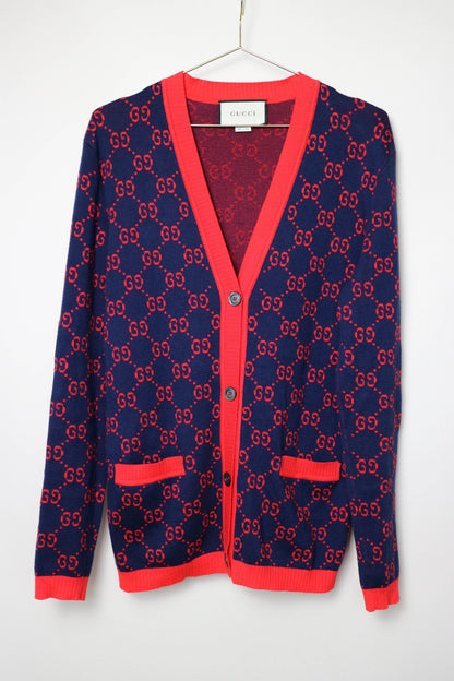 Gucci GG Logo Knit Cardigan Red/Navy