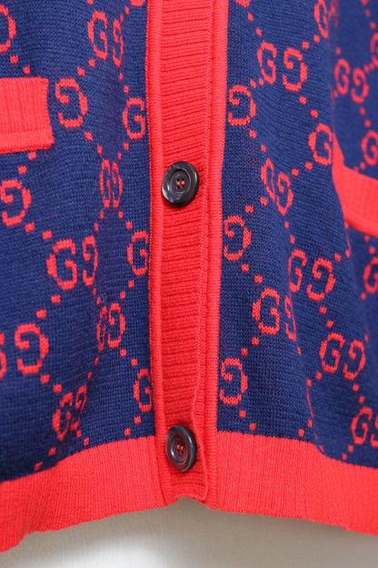 Gucci GG Logo Knit Cardigan Red/Navy