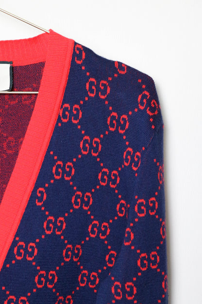Gucci GG Logo Knit Cardigan Red/Navy